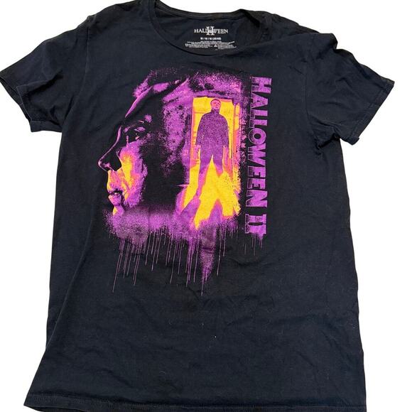 Halloween II Michael Myers Horror Movie T-Shirt Purple Flame Graphic Black M - Picture 1 of 4